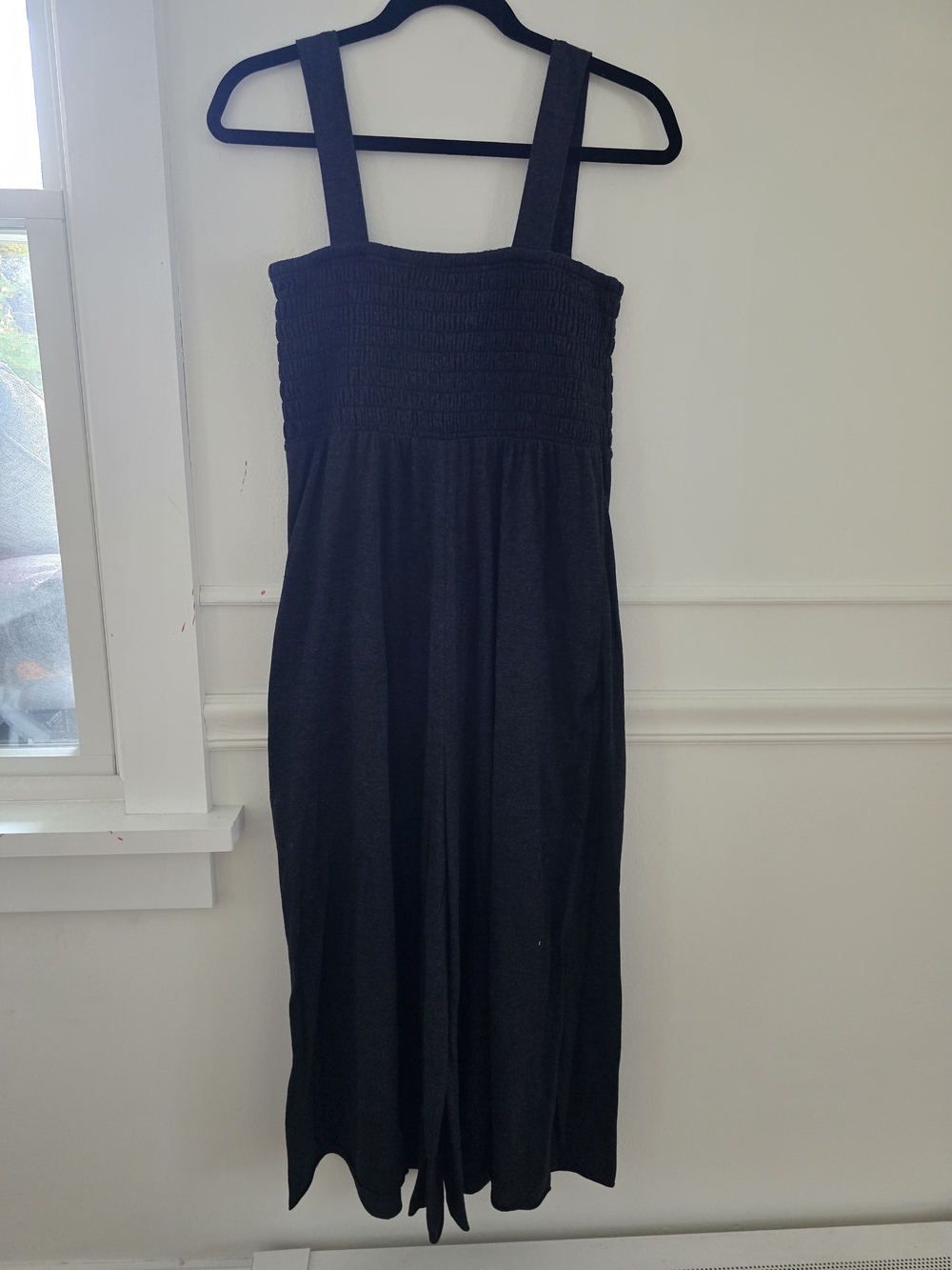 NATURAL LIFE Dk. Grey Heather Smocked Wide-Leg Jumpsuit